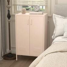 White Steel Storage Cabinet With 2 Doors And 2 Adjustable Shelves, Multifunctional Cabinet For Living Room, Kitchen, Bedroom, Garage Tool Storage And Office File Organization. - 粉色 - 查看 2