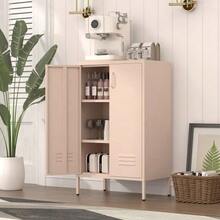 White Steel Storage Cabinet With 2 Doors And 2 Adjustable Shelves, Multifunctional Cabinet For Living Room, Kitchen, Bedroom, Garage Tool Storage And Office File Organization. - 粉色 - 查看 5