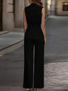 1 Set Solid Color Waist Belt & Suit Collar, Suitable For Office Wear, Spring/Summer Black - Black - View 2