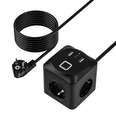 6-in-1-Steckdosenleiste, 3-fach-Steckdosenleiste mit USB-C-Anschluss, ausgestattet mit 2 USB-Anschlüssen und 1 USB-C-Anschluss, Steckdosenleiste mit Schalter, 1,8 m langes Verlängerungskabel für den Hausgebrauch, 10 A, 2500 W, geeignet für Schreibtisch, Schlafzimmer, Wohnzimmer, Reisen und Geschäftsreisen