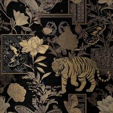 Papier peint amovible auto-adhésif Tigre doré & Floral - Papier peint vintage animal de jungle Décoration de maison Vinyle imperméable - 1 pièce - Voir 1