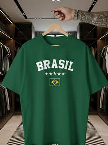 Unisex T-Shirt Supporting The Brazilian National Football Team, Green And Yellow, Short Sleeve, Men's And Women's, 100% Cotton, Casual, Crew Neck - màu xanh lá - Xem 1