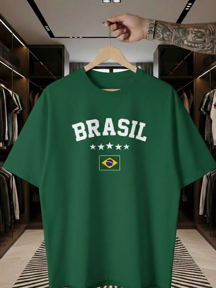 Unisex T-Shirt Supporting The Brazilian National Football Team, Green And Yellow, Short Sleeve, Men's And Women's, 100% Cotton, Casual, Crew Neck - màu xanh lá - Xem 1