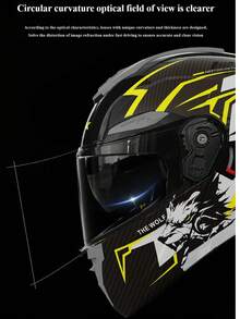 1pc Professional Cycling Helmet, ABS High-Strength Shell With Wolf Head Totem Design, EPS Cushion Lining, Detachable Colorful Anti-Fog Visor And Ventilation System, Suitable For Urban Commuting And Track Riding All Year Round - 911-wolf Walk Black and Yellow - View 4