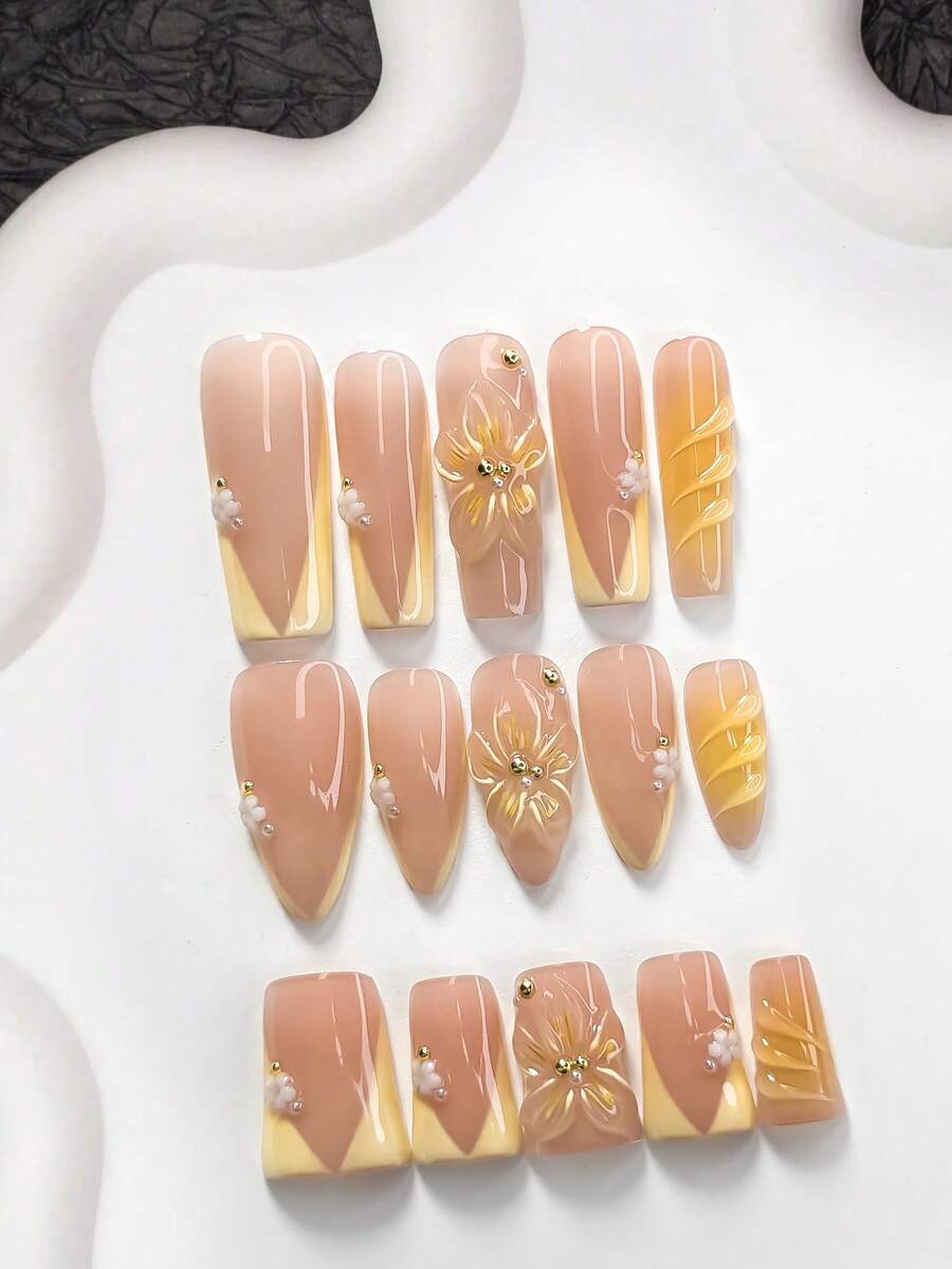 Bộ 10 món trang trí móng tay thủ công họa tiết hoa 3D tối giản, bao gồm bộ dụng cụ làm móng gel, phụ kiện trang trí móng hình hoa nhỏ, mặt dây chuyền hình hoa 5 cánh thủ công, sơn móng tay màu vàng, kiểu dáng thanh lịch và tinh tế, kèm dụng cụ làm móng (1 miếng dán gel + 1 dũa móng). Phù hợp với các kiểu móng hình hạnh nhân, mỏ vịt và hình quan tài, thích hợp cho các bữa tiệc, sử dụng hàng ngày, chụp ảnh, đi làm mùa xuân/hè, v.v. Móng giả dán. - Nhiều màu - Xem 1