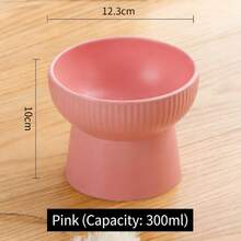 1pc Ceramic Raised Cat Bowl, Pet Bowl With Neck Support, Flat Rim Design To Prevent Vomiting And Chin Acne - 300ml - View 2