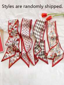 1pc Women's French Style Red Floral Print Scarf Headband, Casual Elegant Daily Wear & Gift, Versatile Use (Style Randomly Sent) - Multicolor - View 2
