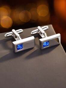 1 par de gemelos geométricos cuadrados para hombres - Plateado - Ver 3
