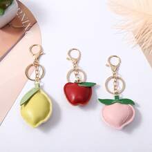 3 Móc Khóa Da Hình Trái Cây Sáng Tạo, Táo, Chanh, Đào, Mặt Dây Chuyền Túi Dễ Thương, Móc Khóa - Nhiều màu - Xem 4