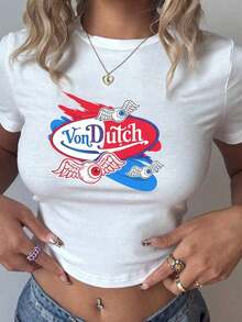 Van Dutch Motorcycles Speed Shop With Winged Eye Women's Casual Solid Color Crew Neck Short Sleeve Slim Fit Cropped T-Shirt Basic Summer Polyester Top, Versatile Everyday Wear, Perfect Gift For Her Playeras De Mujer Von Dutch Clothes Women - Multicolor - View 6