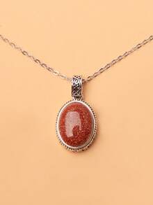 1 pieza Collar con colgante ovalado de piedra falsa, verde - Verde - Ver 10