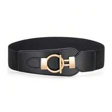 Women's Elastic Wide Waist Belt With Metal Round Buckle - Durable And Comfortable Dress Waistband - Multicolor - View 2