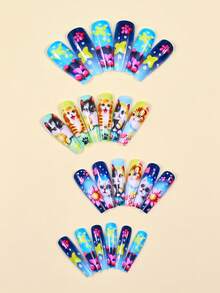 24 adorables pegatinas de uñas con diseños de animales de dibujos animados, con diseños florales y de gatitos, perfectas para mujeres. El diseño lindo de gatito es ideal para amantes de los animales y para uso diario. Fácil de aplicar y retirar. - Multicolor - Ver 3