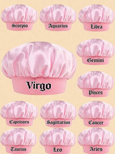 儿童缎面睡帽，12种星座图案，柔软舒适，可用于儿童睡眠、发型造型，适合上学、睡衣派对、旅行等场合，适合3-16岁儿童。