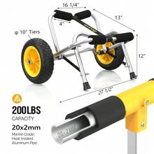 Kayak Cart Canoe Dolly Fishing Kayak Accessories Carrier Foldable Paddle Board Trolley Boat Trailer Transport With NO-Flat Airless Tires Wheels And 2 Ratchet Straps - Kickstands- "∩"shape - View 6