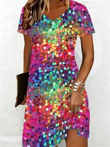 Colorful Sequin Dress Multicolor Circle Print Party Wear - 彩色 - 查看 1