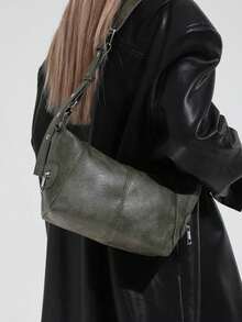 这款复古欧式单肩包采用拉链设计，并以嬉皮风格皮革制成。其独特的外观使其既可作为手提包，也可作为腋下包使用。作为一款商务休闲女包，它非常适合办公室、商务和工作场合。 - 綠色 - 查看 5