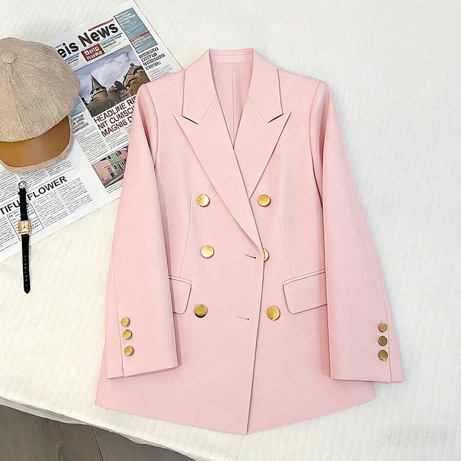 New Casual Double-Breasted Blazer Pink Spring