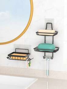 1个金属皂碟，浴室皂架，壁挂式淋浴置物架，浴室收纳整理架 - 黑色 - 查看 7