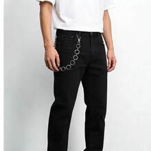 Dây xích quần hai vòng tối giản - Dây xích thắt lưng phong cách Gothic Punk cho quần jeans, thép không gỉ chấm bi, phù hợp mọi mùa. - Bạc - Xem 2
