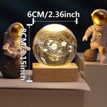 1pc 6cm 3D Engraved Crystal Ball Decor, With USB Power Plug And LED Illuminated Wooden Base, Home Desktop Decoration, USB 7-Color Gradient Nightlight, Holiday Party, Halloween, Christmas Gift - Khaki - View 9
