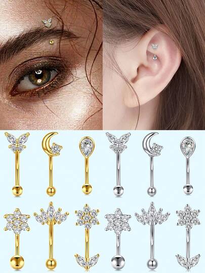 Statement Sparking Butterfly Flower Water Drop Eyebrow Ring, Petite Cartilage Rook Earring 316L Stainless Steel Eyebrow Piercing Jewelry For Women Men Curved Barbell 6-10MM