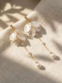 一对空灵花瓣珍珠流苏耳环，优雅可爱，适合女性参加派对、聚会、日常佩戴，舒适百搭。 - 彩色 - 查看 4