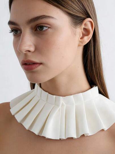  1 Pc French Pleated Collar Decorative Fake Collar, Handmade Small Vest With Shawl-Style Fake Collar, Suitable For Children And Versatile