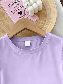 1pc Girls' Ruffle Sleeve Dress, Featuring "NOVA BEAT" Korean Style Graphic Print, Soft & Comfortable Fabric, Suitable For Daily Wear, Casual Outings, And Spring/Summer Gatherings - Mauve Purple - View 5