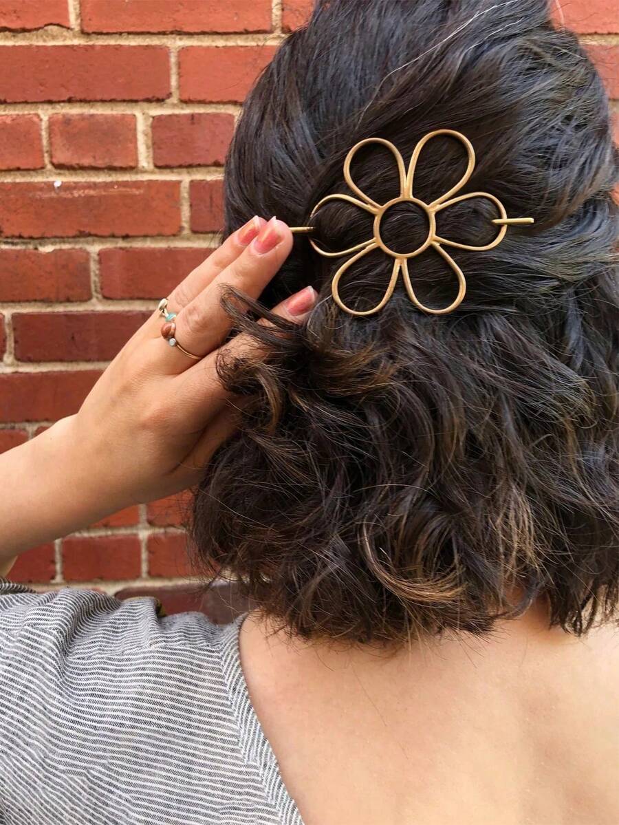 1个女士优雅纯色可拆卸花朵造型发夹，精致发饰，简约发夹，马尾辫发圈，女士发饰，夏季、假日、旅行必备