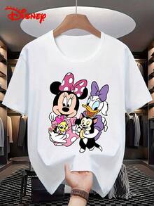 Disney 1 chiếc áo thun nam tay ngắn dáng rộng in hình hoạt hình chuột Minnie dễ thương, cổ tròn, kiểu dáng thường ngày, chất liệu dễ giặt ủi, thời trang thường nhật. - trắng - Xem 5