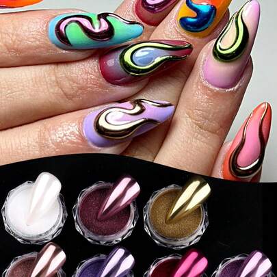 7色美甲魔镜粉 - 粉色、金色、珍珠白镜面金属美甲粉 Y2K 复古风美甲装饰美甲沙龙配件美甲用品 DIY