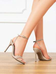Women High Stilettos Fashion Open Square Toe Ankle Strap High Heeled Sandals For Party Wedding Wearing Autumn Daily Wearing - Màu be - Xem 3
