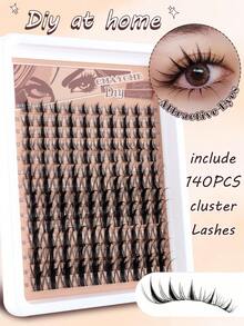 140/144pcs C Curl Manga Style False Eyelash Clusters, 8-16mm Mixed Soft & Natural Look, DIY Individual Lashes, Easy To Use & Reusable, Suitable For Everyday Makeup - C - View 17