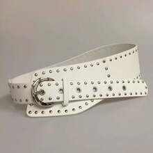 1pc Y2K Punk Style Rivet Curved Waist Belt, Versatile Asymmetrical Waist Cincher Suitable For Jeans & Dresses - White - View 2