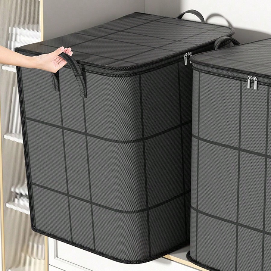 1pc Large Storage Bag, Suitable For Organizing Blankets, Clothes, Bedding, Foldable With Reinforced Handle, Transparent Window And Sturdy Zipper, Grey Color, Suitable For Decoration, Holiday, Room, Home, Bedroom, Etc.