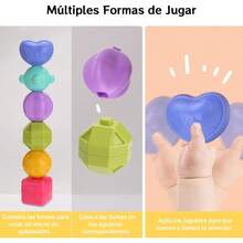 6 Coloridos Juguetes Sensoriales de Formas, con 4 en 1 Tablero de Juguetes, Clasificador de Formas Multifuncional con Banda Elástica, 7 Formas de Jugar, para Niños y Niñas - 17 cm x 15 cm x 15 cm - Ver 6