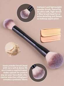 Professional Dual-Ended Face Makeup Brushes, Powder Blush Brush, Cosmetic Tools, Soft Fibers, Easy To Carry, Travel Brushes - Black - View 2