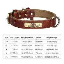 Personalized Solid Color PU Leather Dog Collar, Engraved Name Tag, Adjustable Anti-Lost, Suitable For Small Medium Dogs, Pet Lovers - Brown - View 9