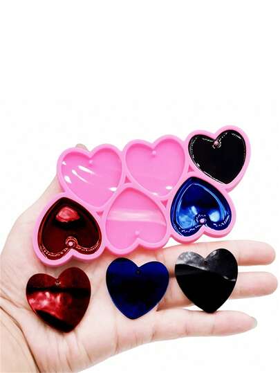 1 khuôn silicon lỏng màu hồng, hình trái tim bóng như gương, hình ngôi sao năm cánh, hình tròn dùng để làm phụ kiện trang sức bằng nhựa, bông tai, mặt dây chuyền, charm vòng cổ.