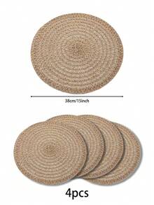4/6pcs Bohemian Style Placemats, Solid Color Round Woven Placemats, Tabletop Decor, Home Gathering Tabletop Decoration, Home Decor - Mocha Brown - View 11