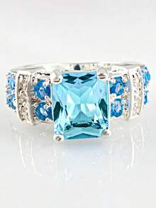 1 Peça Anel de Zircônia Cúbica Feminino, Adequado para Casamento, Noivado, Uso em Festas, Presente do Dia dos Namorados - Azul bebê - Visão 11