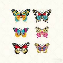 6 Peças Patch Bordado, Patches com Adesivo para Roupas, Chapéus, Jaquetas, DIY, Conjunto de Patch Bordado da Série Borboleta Colorida, Adequado para Capas de Telefone, Bolsas e Decoração de Roupas - Conjunto de 6 peças de adesivo termofusível - Visão 2