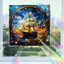 1pc Colorful Glass Hot Air Balloon, Sailboat Window Static Cling ...