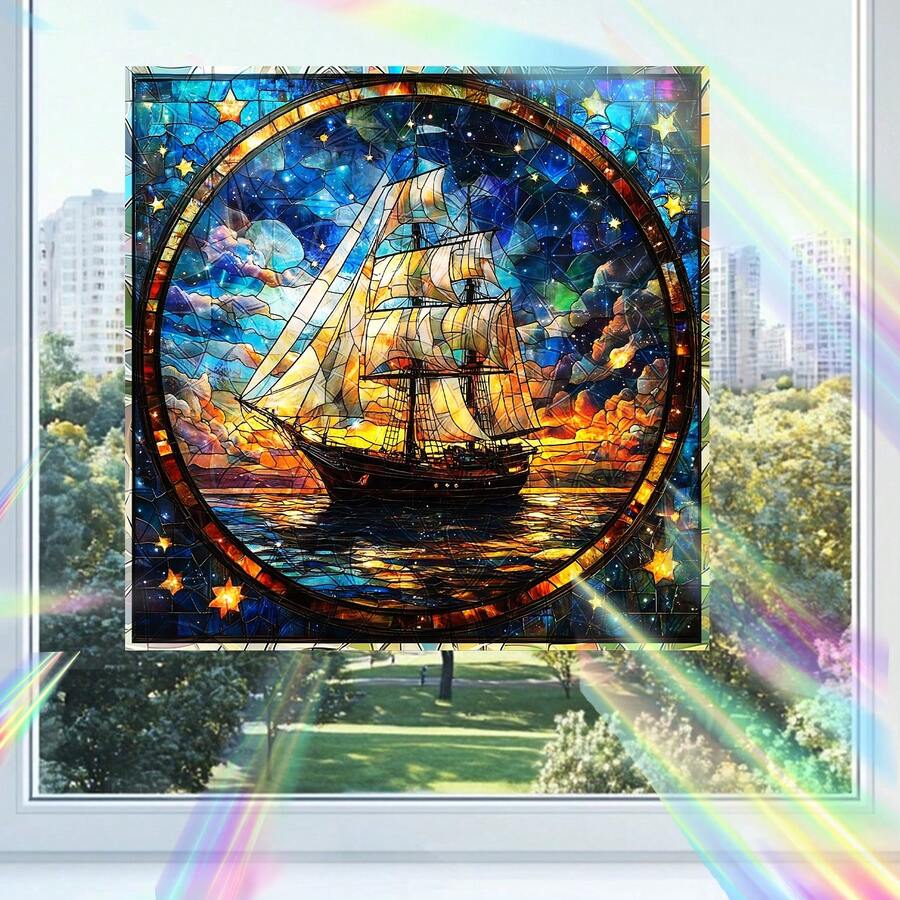 1pc Colorful Glass Hot Air Balloon, Sailboat Window Static Cling ...