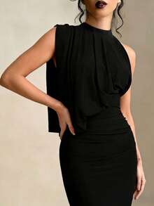 Elegant Sexy Ruffle Decor Fishtail Hem Party Dress, Cocktail Gown, Wedding Guest Bridesmaid Dress, Formal Ball Gown Spring Black - Black - View 3