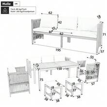 Garden Dining Set, Garden Lounge Chair Set, 6-Piece Set. Garden Furniture Including A 3-Seater Sofa, 2 Armchairs, 2 Stools, A Dining Table And A Beige Acacia Wood Tabletop. - Beige - View 3