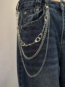 1 Còng tay kiểu dây xích màu đen hình ngôi sao tám xúc xắc, Dây xích quần kiểu dây xích cá nhân hóa phong cách hip-hop cao cấp tối giản hình học dành cho nam, Phụ kiện thắt lưng quần jeans kiểu dây xích phong cách punk - Bạc - Xem 8
