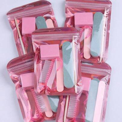 50pcs/25pcs/5pcs One-Time Manicure Tool Kit: Portable Manicure Set Includes Mini Nail File, Double-Sided Buffer Block, Wooden Scissors, Nail Brush; Individually Packaged Design, Suitable For Travel And Salon Use, Nail Cleaning Tools, Suitable For Professional And Home Manicurists, Essential For Nail Care, Ideal Gift For Friends, Ladies, Valentine's Day, Wedding, Eid, Ramadan, Travel, Mother's Day