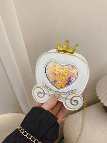 Túi đeo chéo hình xe ngựa mộng mơ, túi công chúa lấp lánh hình trái tim dành cho bé gái, ví đựng tiền xu mini đính sequin hình trái tim. - A - Xem 6